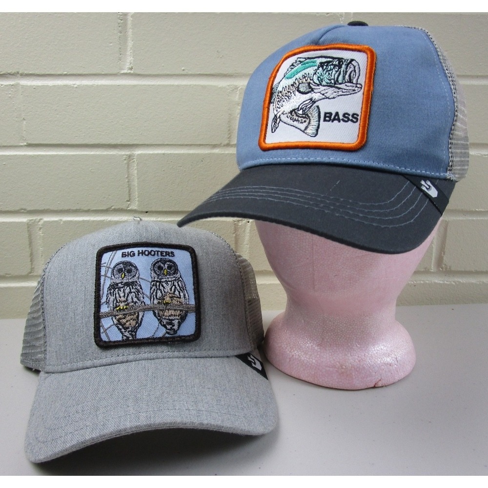 Goorin Bros The Farm Trucker Hat Lot of 2 "Bass" "Big Hooters" Hunting Nature